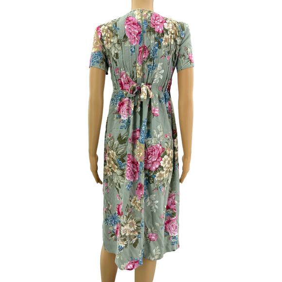 Positive Attitude (4) Petite VINTAGE 90's Green Floral Pleated Sheath Midi Dress - Picture 4 of 8